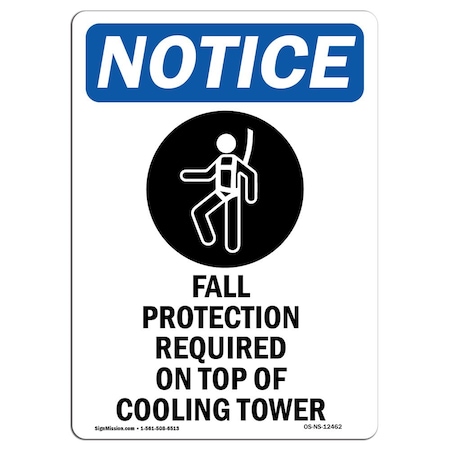 OSHA Notice Sign, Fall Protection Required With Symbol, 7in X 5in Decal